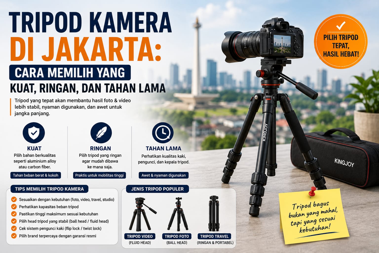 Tripod Kamera di Jakarta: Cara Memilih yang Kuat, Ringan, dan Tahan Lama
