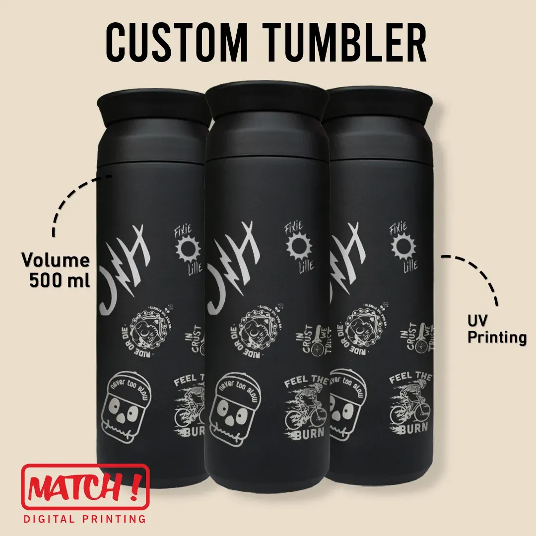 Tumbler Botol Termos Custom Nama Logo Foto Print UV